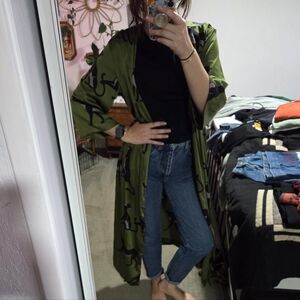 Auden Olive Kimono with Dark Pattern